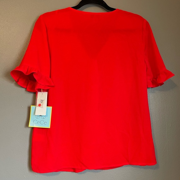 NWT CeCe Sz Small Women’s Short Sleeve V-neck Red Button Blouse Top Ret $69! - Picture 8 of 8